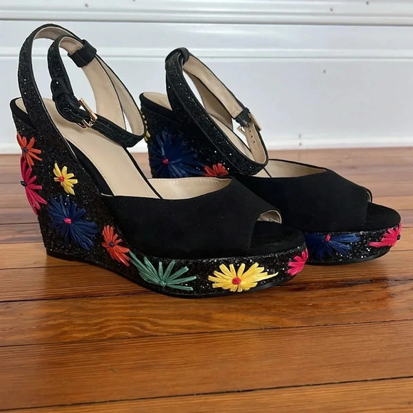 Sparkling Botkier Jesse Platform Wedge Sandals with a Raffia Floral Design - 9.5 - Picture 3 of 14